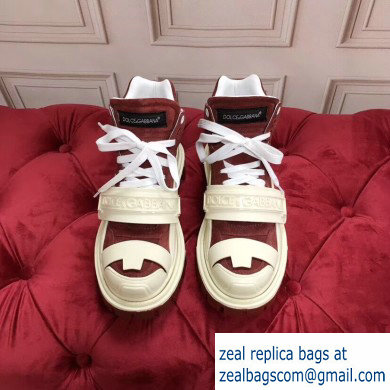 Dolce & Gabbana High-top Sneakers Creamy/Burgundy With Logo 2019 - Click Image to Close